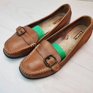 Thom McAn Womens Brown Leather Buckle Loafer Shoes Size 7 Wide